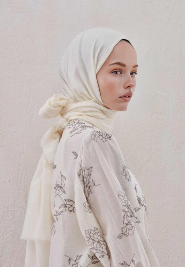 Organic Scarfs Bambu Kraş Şal Modeli -Açik krem
