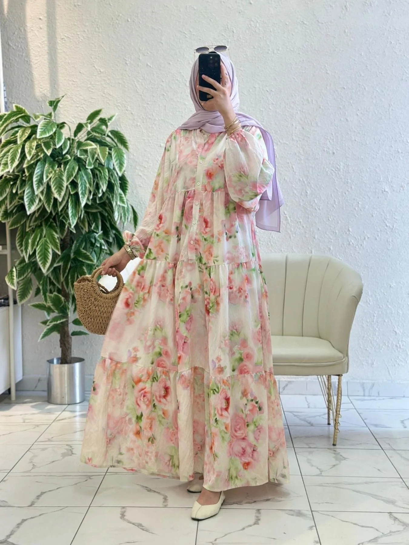Gül Bahçesi Maxi Elbise- Lila